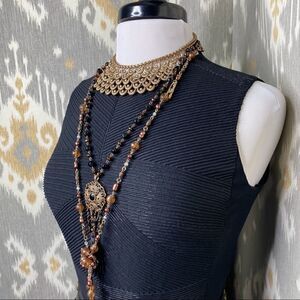 Ralph Lauren Black Sleeveless Crepe Geometric Bugle Bead Peplum Blouse